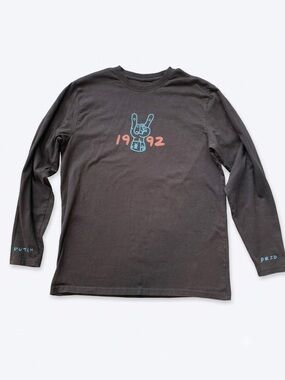 Dutch Bros Brown Long Sleeve Tee with Blue and Coral Graphic